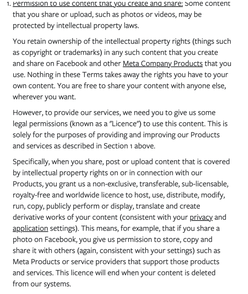 Image of META's Terms of Service