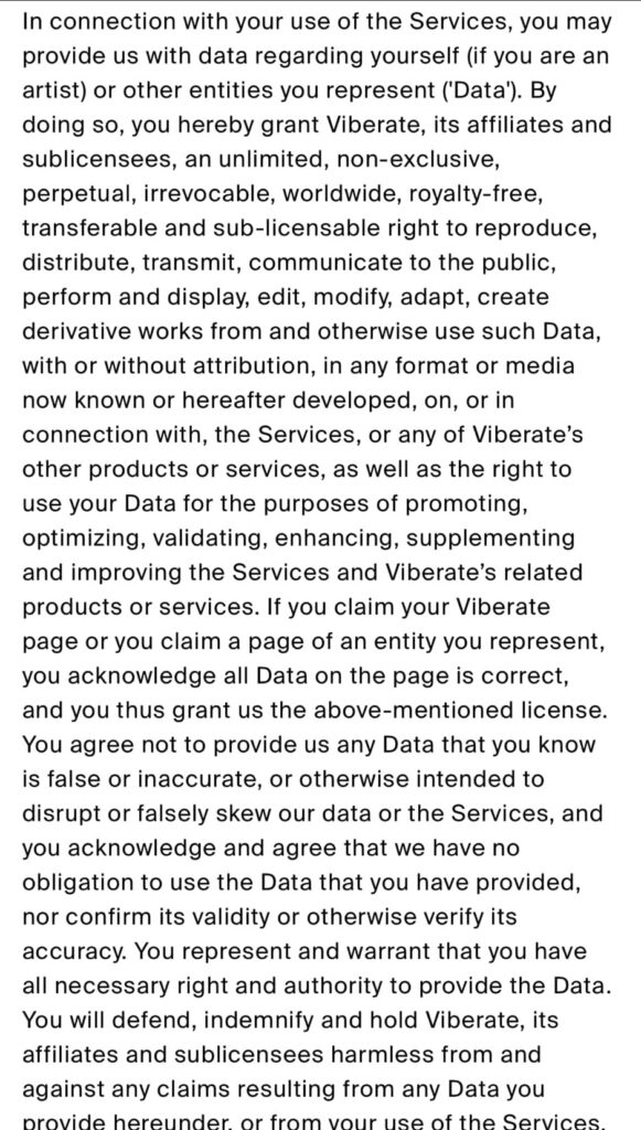 Image of Terms of Service from website in question